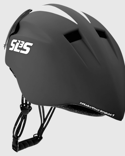 A back view of a black triathlon helmet