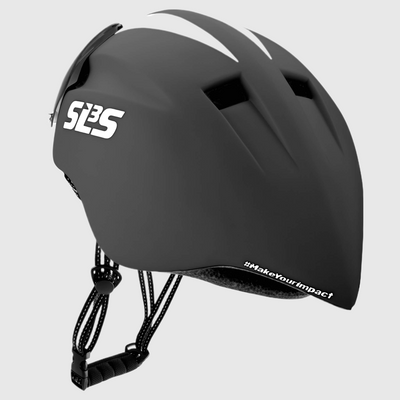 A back view of a black triathlon helmet