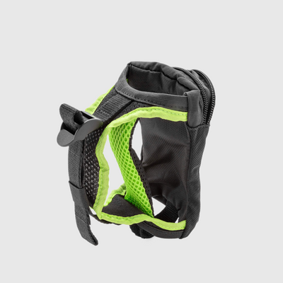 A black and lime green water bottle pouch