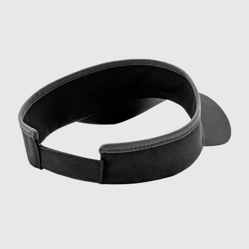 Back view of a black running visor with adjustable strap