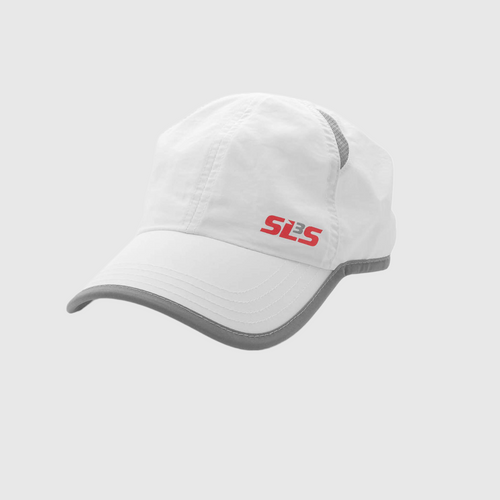 White running cap with the red text 