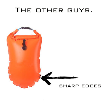 A swim buoy with sharp edges